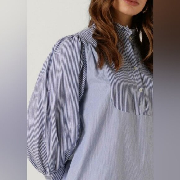 Antik Batik Polette Blue + White Cotton Poplin Dress M - Picture 2 of 10